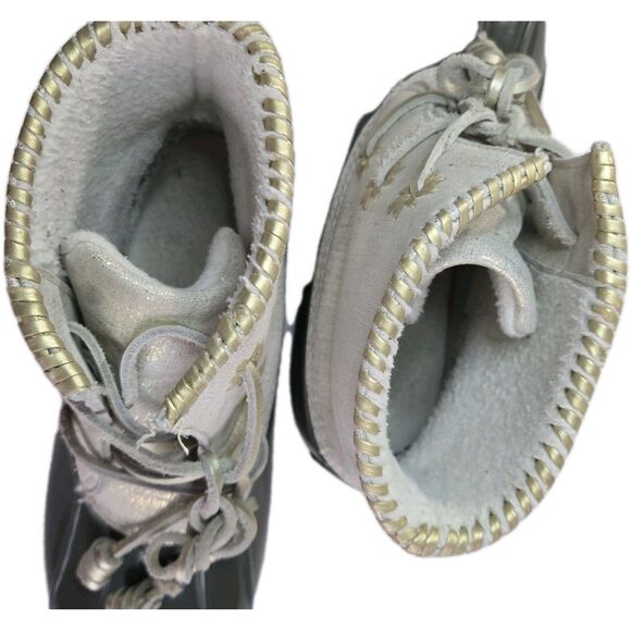 Jack Rogers Chloe Duck Rain Boots Olive Green Gold Sz 7 Shimmery Waterproof - Picture 14 of 15